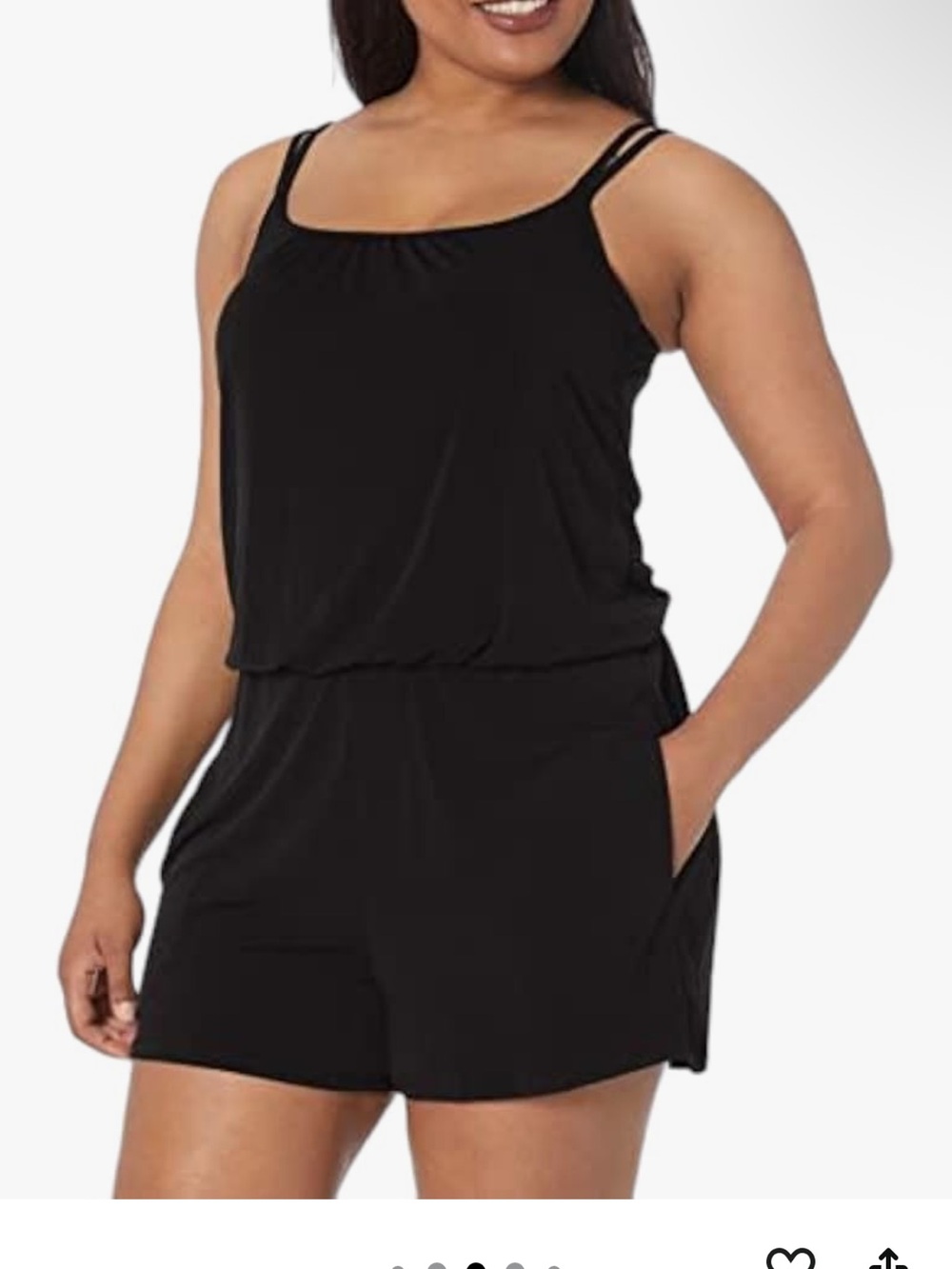 Black One-Piece Swim Romper with Double Straps